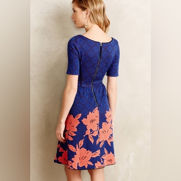 HD in Paris Blushed Blooms Blue/Pink Floral Fit & Flare Jacquard Dress Size L - Picture 10 of 15